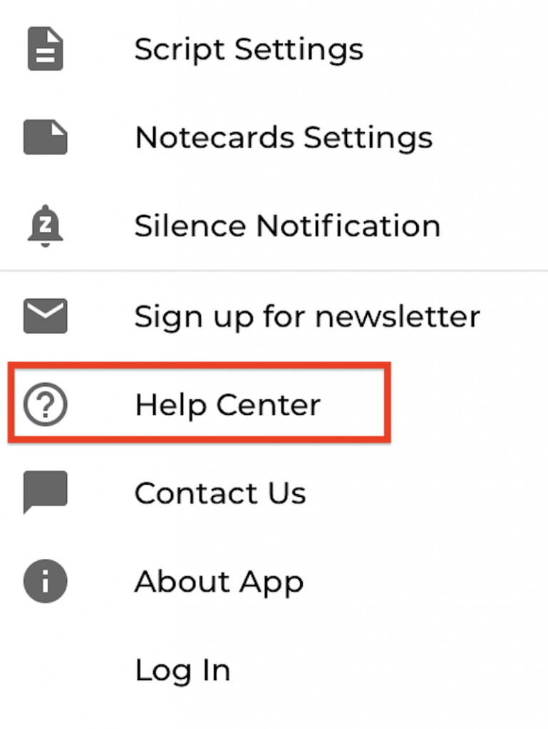 Screenshot of More options panel with Help Center circled in red.